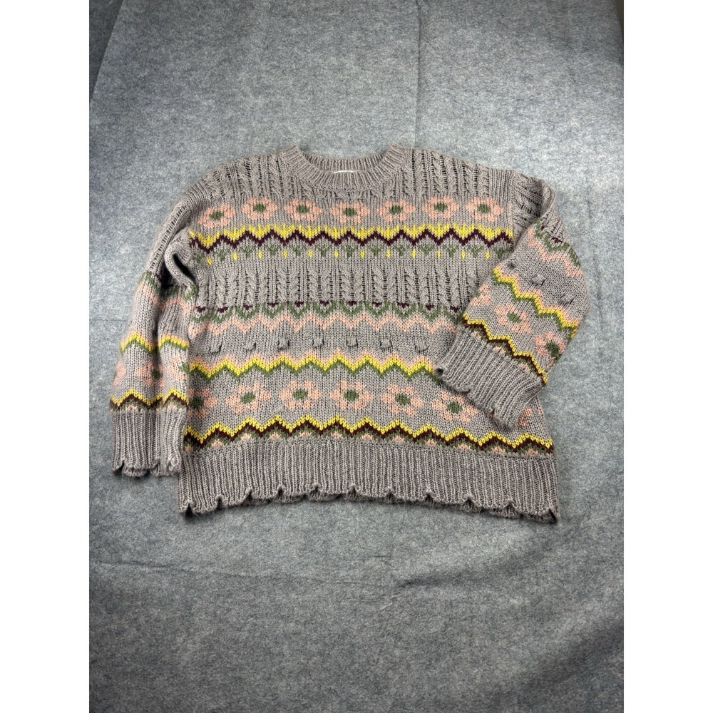 Easel Knit‎ Sweater Flower Spring Girly Fairisle Geo Hippie Oversized Women's M